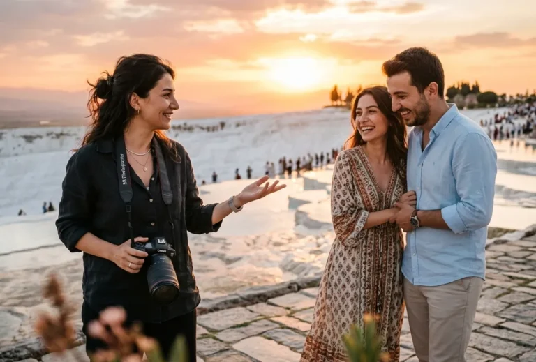 Denizli Kadın Fotoğrafçısı Eşliğinde Pamukkale Travertenlerinde Gün Batımı Dış Çekimi