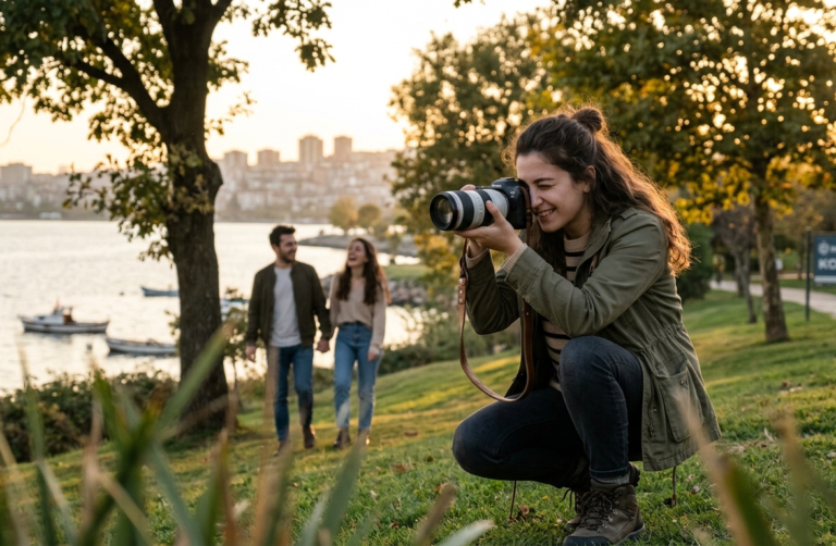 Kocaeli Sahilinde Dış Çekim Yapan Profesyonel Kadın Fotoğrafçı