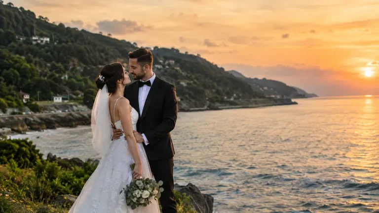 Arsin ve Araklı sahil hattında dış mekân nişan ve düğün çekimi gerçekleştiren kadın fotoğrafçı