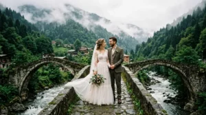 Fırtına Vadisi dış çekim Şenyuva Köprüsü rustik gelinlik Rize kadın fotoğrafçı