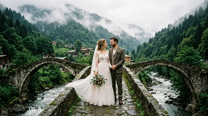 Fırtına Vadisi dış çekim Şenyuva Köprüsü rustik gelinlik Rize kadın fotoğrafçı