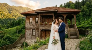 Pazar ve Fındıklı (Tarihi Konağı ve Sahil Rotaları) tarihi konak önünde gelin damat dış çekimi