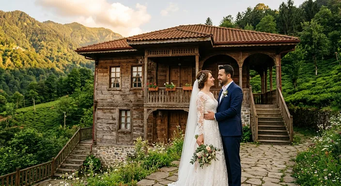 Pazar ve Fındıklı (Tarihi Konağı ve Sahil Rotaları) tarihi konak önünde gelin damat dış çekimi